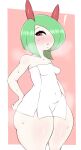  absurd_res anthro bedroom_eyes big_butt breasts butt female hand_on_hip hi_res huge_butt kirlia lips looking_at_viewer narrowed_eyes nintendo pok&eacute;mon pok&eacute;mon_(species) red_eyes saltyxodium seductive shiny_pok&eacute;mon short_stack sitting small_breasts solo thick_thighs towel video_games 