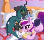 animal_genitalia arthropod balls blush bodily_fluids butt changeling digital_media_(artwork) equid equine erection feathered_wings feathers female feral four-pundo friendship_is_magic fur genital_fluids genitals green_eyes group group_sex hair hasbro hi_res horn male male/female mammal multicolored_hair my_little_pony mythological_creature mythological_equine mythology nude open_mouth penetration penile penis princess_cadance_(mlp) queen_chrysalis_(mlp) sex shining_armor_(mlp) tail threesome trio unicorn white_body white_fur winged_unicorn wings