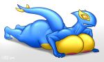  anthro belly better_version_at_source big_breasts blue_body bodily_fluids breast_squish breasts curvy_figure exercise female hi_res hirurux legendary_pok&eacute;mon lugia nintendo nude pok&eacute;mon pok&eacute;mon_(species) push-up solo squish sweat video_games yellow_belly yellow_eyes 