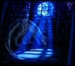  2021 ambiguous_gender blue_hair digital_media_(artwork) dragon dreamtheorem feral hair hi_res inside moon night scales solo wingless_dragon 