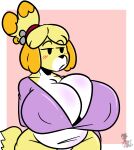  absurd_res animal_crossing big_breasts blush bottomless breasts canid canine canis cleavage clothed clothing domestic_dog female hi_res huge_breasts isabelle_(animal_crossing) kingretrokirby mammal nintendo solo video_games yellow_body 