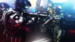 3d_(artwork) absurd_res aiming_gun aiming_weapon alien alternate_version_at_source anthro armor avian blue_body blue_feathers camo car carbine city city_background clothing colored dark digital_media_(artwork) duo_focus exotic_valkyrie faceless_character faceless_human feather_hair feathered_crest feathers female female_human gloves glowing glowing_eyes grey_body grey_scales group gun halo_(series) handwear head_crest headgear helmet hi_res holding_gun holding_object holding_ranged_weapon holding_submachine_gun holding_weapon human jazz_(exoticvalkyrie) kig-yar light_body light_skin male male_anthro mammal microsoft night police pseudo_hair raised_arm raised_hand ranged_weapon scales scalie sharp_teeth submachine_gun t'vaoan teeth vehicle warthog_vehicle_(halo) weapon xbox_game_studios yellow_eyes