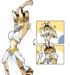  ^^^ animal_ears armband armpits arms_up bb_shellfish black_ears body_fur closed_eyes crown eyeliner eyeshadow furry gold_crown gold_trim makeup original spots stretching striped_tail tail veil waving white_background white_loincloth yellow_eyeshadow 