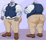 anthro ape back_muscles barazoku belly belt biceps big_belly big_butt big_muscles big_pecs blue_clothing blue_eyes blue_necktie blue_topwear blue_vest bottomwear brown_belt brown_clothing brown_footwear brown_shoes business_attire business_suit businessman businesswear butt butt_focus clock clothing crossed_arms fierce fierce_expression fist footwear frown frown_eyebrows frowney_face frowning_at_viewer fur gorilla grey_body grey_fur grumpy haplorhine hi_res intimidation jewelry layndon male mammal manly mature_anthro mature_male menacing_aura menancing model_sheet musclegut muscular muscular_anthro muscular_arms muscular_male muscular_thighs necktie pants pecs pose presenting presenting_body presenting_hindquarters primate purple_background rear_view ring_(jewelry) rolled_up_sleeves scowl shirt shoes showing_off_butt showing_off_muscles simple_background solo standing stern stern_look suit thick_arms thick_thighs thug tight_bottomwear tight_clothing tight_pants tight_shirt tight_topwear topwear tough_guy vest watch white_body white_clothing white_fur white_shirt white_topwear wristwatch yellow_bottomwear yellow_clothing yellow_pants