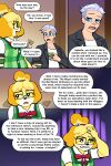 absurd_res animal_crossing anthro bandage bandage_on_face bandage_on_nose canid canine canis comic domestic_dog duo english_text eyewear female glasses hi_res human isabelle_(animal_crossing) lovetopullmicke male male/female mammal nintendo speech_bubble text villager_(animal_crossing)