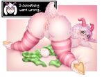 2023 anthro anus ass_up big_butt blush border butt clitoral_hood clothing colored crossgender deltarune digital_drawing_(artwork) digital_media_(artwork) english_text eyewear female fur genitals glasses green_eyes green_scarf hand_tied head_tuft hi_res hooves horn legwear long_ears looking_at_viewer looking_back looking_back_at_viewer lying monotone_body monotone_fur mtf_crossgender on_front open_mouth pattern_clothing pattern_legwear pattern_scarf pattern_stockings pink_anus pink_blush pink_clitoral_hood pink_horn pink_stockings pink_tongue raised_tail ralsei rear_view round_glasses scarf shaded shaking solo spread_legs spreading stockings striped_clothing striped_legwear striped_scarf striped_stockings stripes sugarrrpeach tail teeth text thick_thighs tongue tuft underhoof undertale_(series) vulva wearing_glasses white_body white_border white_fur