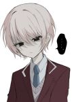  ... 1other akiyama_mizuki akiyama_mizuki_(middle_school) alternate_eye_color androgynous black_eyes blazer blue_necktie closed_mouth collared_shirt commentary_request empty_eyes grey_sweater_vest highres jacket necktie nlh_00 no_nose other_focus pink_hair portrait project_sekai school_uniform shirt short_hair speech_bubble spoken_ellipsis sweater_vest upper_body white_background white_shirt 