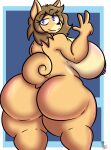  absurd_res anthro big_breasts big_butt blue_eyes breasts brown_hair butt canid canine canis domestic_dog female hair hi_res huge_breasts huge_butt june_(jinu) kingretrokirby looking_back mammal nipples nude rear_view solo thick_thighs 
