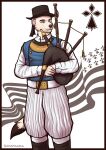 2025 anthro bagpipes belt_buckle blue_clothing blue_eyes bottomwear breton_flag brown_nose buckle button_(fastener) clothing digital_drawing_(artwork) digital_media_(artwork) dipstick_tail eyebrows female flag folk_clothes fur hat headgear headwear hi_res holding_musical_instrument holding_object looking_away mammal markings musical_instrument mustelid musteline nakamudra pants patterns signature smile solo stoat tail tail_markings top_hat traditional_dress true_musteline weasel white_body white_bottomwear white_clothing white_fur white_pants wind_instrument woodwind_instrument