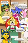 absurd_res angry animal_crossing ankha_(animal_crossing) anthro argument avian bird boomer_(animal_crossing) canid canine canis chrissy_(animal_crossing) comic domestic_cat domestic_dog english_text eyewear felid feline felis female glasses group hi_res isabelle_(animal_crossing) lagomorph leporid lovetopullmicke mammal nintendo penguin rabbit rosie_(animal_crossing) speech_bubble text
