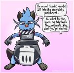 2022 4_fingers ambiguous_gender anthro aqua_(innocentenough) band-aid band-aid_on_face band-aid_on_nose bandage bandage_on_face bandage_on_nose big_diaper black_clothing black_diaper black_gloves black_handwear black_shirt black_tank_top black_topwear blue_body blue_fur blue_whiskers bodily_fluids border brown_body brown_ears brown_tail clean_diaper clothed clothing dewott dialogue diaper ellipsis english_text fingers front_view full-length_portrait fur generation_5_pokemon gloves handwear hi_res innocentenough latex_diaper leg_markings looking_down markings multicolored_body neck_ring nintendo offscreen_character orange_nose pink_background pokemon pokemon_(species) portrait punishment shirt simple_background socks_(marking) solo speech_bubble standing sweat tail tank_top text text_on_clothing text_on_shirt text_on_tank_top text_on_topwear topwear url wavy_mouth wearing_diaper whiskers white_border wide_stance wiprogress