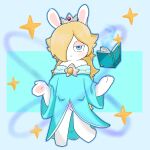 1:1 2024 anthro arms_bent bangs blonde_hair blue_background blue_eyes blue_outline blue_pupils blush book clothed clothed_anthro clothed_female clothing colored crossover crown digital_drawing_(artwork) digital_media_(artwork) featureless_legs female full-length_portrait fur gem hair hair_over_eye half-closed_eyes hand_pawpads headgear hi_res lagomorph light lighting long_ears long_hair looking_at_viewer magic magic_user mammal mario_bros mario_plus_rabbids_sparks_of_hope mitten_hands mouth_closed narrowed_eyes nintendo noseless open_book outline pawpads peypey_mei1925 portrait pupils rabbid rabbid_rosalina raving_rabbids rayman_(series) rectangle ruby_(gem) sapphire_(gem) shaded simple_background solo star tan_eyelids tan_inner_ear tan_pawpads ubisoft white_body white_fur