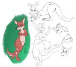 absurd_res bent_down big_tail brown_body brown_fur crossed_arms digital_media_(artwork) featureless_chest female feral fluffy fluffy_chest frustrated fur hi_res joyful kangaroo leaning leaning_sideways macropod mammal marsupial mongo_pangolin multiple_expressions multiple_poses nude paws pose pouch_(anatomy) solo surprised tail