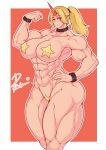  abs absurd_res biceps big_muscles blonde_hair breasts deltoids female flexing hair hi_res horn humanoid humanoid_pointy_ears muscular muscular_female nipple_outline not_furry ogre pasties pinkdiablo ponytail pussy_tape quads touhou video_games yuugi_hoshiguma 