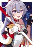  1girl aerial_fireworks black_gloves blue_eyes breasts diamond-shaped_pupils diamond_(shape) dress fingerless_gloves fireworks gloves highres honkai_(series) honkai_impact_3rd kiana_kaslana kiana_kaslana_(ba-dum!_fiery_wishing_star) large_breasts long_hair looking_at_viewer mori5uzu night rice_cake_(honkai_impact) snake solo symbol-shaped_pupils very_long_hair white_background white_dress white_hair 