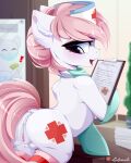  absurd_res anus butt equid equine female feral friendship_is_magic genitals hair hasbro hi_res horse mammal my_little_pony nurse nurse_redheart_(mlp) pink_hair pony pussy solo teats white_body xsatanielx 