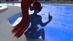  16:9 3d_(artwork) animal_humanoid anthro back_muscles blue_body blue_skin butt digital_media_(artwork) female fish fish_humanoid hair hi_res humanoid marine marine_humanoid monster muscular muscular_anthro muscular_female muscular_humanoid nude outside poolside raedainfossa rear_view red_hair skinny_dipping solo solo_focus undertale undyne video_games water widescreen 