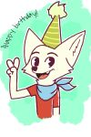  absurd_res anthro arctic_fox bandanna birthday birthday_hat canid canine clothing fox fur hi_res kerchief male male/male mammal mau(mrfoxluck) mrfoxluck peace_symbol red_clothing simple_background white_background white_body white_fur 