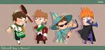  >_o 4boys antenna_hair aqua_hat aqua_robe arm_up bat_(animal) black_cape black_eyes black_pants black_shoes blush brown_background brown_hair brown_pants cape chef_(miitopia) chef_(miitopia)_(cosplay) chibi chibi_only coat commentary cosplay drop_shadow edd_(eddsworld) eddsworld english_text eye_contact fewer_digits flipped_hair frying_pan grin hair_ears hat highres holding holding_frying_pan holding_staff hollow_eyes jitome letterboxed looking_at_another mage_(miitopia) mage_(miitopia)_(cosplay) male_focus matt_(eddsworld) miitopia multiple_boys neckerchief one_eye_closed open_clothes open_coat orange_hair pants purple_coat purple_pants red_coat robe sahikoro_(yuzucucm) scientist_(miitopia) scientist_(miitopia)_(cosplay) shirt shoes short_hair signature simple_background smile socks spiked_hair staff standing standing_on_one_leg swept_bangs tom_(eddsworld) toon_(style) tord_(eddsworld) vampire vampire_(miitopia) vampire_(miitopia)_(cosplay) white_shirt white_socks wizard wizard_hat yellow_neckerchief 