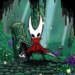  absurd_res anthro arthropod cloak clothing detailed_background duo featureless_feet fecharis female forest hi_res hollow_knight hornet_(hollow_knight) insect plant rock team_cherry tree unknowndegenerate vessel_(species) video_games weapon 