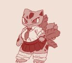 2026 3_claws anthro anthrofied barefoot biped bottomwear breasts claws clothed clothed_anthro clothed_female clothing collared_shirt digital_drawing_(artwork) digital_media_(artwork) eyelashes feet female female_anthro fully_clothed fully_clothed_anthro fully_clothed_female generation_1_pokemon hand_on_hip ivysaur leaf_(anatomy) leg_warmers legwear low_res monochrome mouth_closed necktie nintendo noseless pokemon pokemon_(species) pokemorph pupils sepia shirt shortstack shortstack_female simple_background skirt slit_pupils solo standing sukeban toe_claws topwear zamuzaza2