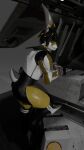 anthro black_hair blonde_hair fur grey_body grey_fur hair hi_res jman7407 laat_gunship lagomorph leaning leaning_on_object male mammal pawpads pinup pose solo standing star_wars star_wars:_the_clone_wars white_body white_fur yellow_eyes