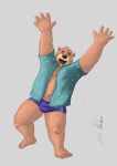  2021 anthro belly black_nose brown_body brown_fur clothed clothing fur hi_res hokin_the_bear humanoid_hands male mammal navel open_clothing open_shirt open_topwear shirt slightly_chubby solo swimwear topwear ursid 