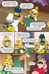 absurd_res animal_crossing ankha_(animal_crossing) anthro bodily_fluids bubble canid canine canis clothed clothing comic domestic_cat domestic_dog english_text eyewear felid feline felis female glasses group hi_res human isabelle_(animal_crossing) lovetopullmicke mammal nintendo panties rear_view sleeping snot snot_bubble speech_bubble text trio underwear upskirt villager_(animal_crossing)