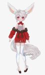 ambiguous_gender animal_humanoid braided_hair canid canid_humanoid canine canine_humanoid clothing fennec_humanoid flats_(shoes) footwear fox_humanoid hair humanoid inner_ear_fluff looking_at_viewer mammal mammal_humanoid red_eyes shoes solo tail tuft yumemin