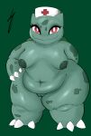  absurd_res anthro areola belly big_breasts big_butt breasts bulbasaur butt clothing curvy_figure dark_areola deep_navel digital_media_(artwork) elemental_creature eye_moisturizer eyelashes female flora_fauna genitals glistening glistening_body green_body green_skin green_spots hat headgear headwear hi_res huge_thighs looking_at_viewer navel nintendo nipples nude nurse_clothing nurse_headwear overweight overweight_anthro overweight_female plant pok&eacute;mon pok&eacute;mon_(species) pussy red_eyes scalie short_stack simple_background smile solo spots thick_eyelashes thick_thighs video_games wide_hips 