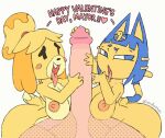 2026 andyxtal animal_crossing animated ankha_(animal_crossing) blush breasts domestic_cat english_text erection felid feline felis female genitals group holidays isabelle_(animal_crossing) looking_at_viewer loop mammal nintendo nipples open_mouth penis rubbing simple_background smile tail text trio valentine's_day