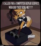2026 5_fingers anthro artist_name balthy_(suitedwolfie) big_eyes big_tail biped black_bow_tie black_clothing black_topwear bow_tie brown_arms brown_body brown_ear_tips brown_fur brown_nose cable canid canine caption cheek_tuft claws clothed clothing computer concentration confusion crossdressing detailed_background digital_drawing_(artwork) digital_media_(artwork) dipstick_ears dipstick_tail ear_markings electronics english_text eyebrows eyelashes facial_tuft fan_(object) femboy finger_claws fingers floor fox fur glass gloves_(marking) grabbing_object graphics_card hair head_tuft hi_res holding_cable holding_object humanoid_hands humor inner_ear_fluff inside kneeling legwear looking_at_object maid_uniform male mammal markings mole_(marking) motherboard motion_blur multicolored_ears orange_arms orange_body orange_ears orange_fur orange_hair orange_tail pupils question_mark red_fox ripping shaded slit_pupils solo sparkles sparkling_eyes suitedwolfie tail tail_markings tail_tuft text thigh_highs tongue tongue_out topwear true_fox tuft uniform unprofessional_behavior wall_(structure) white_body white_bow white_clothing white_eyes white_fur white_inner_ear_fluff white_legwear white_tail_tip white_text white_thigh_highs white_topwear wood wood_floor
