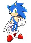  1boy artsy-rc closed_mouth commentary english_commentary green_eyes halftone highres looking_at_viewer no_humans pokemon signature simple_background smile solo sonic_(series) sonic_the_hedgehog white_background 