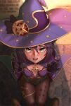  aloe_(artist) garter genshin_impact leotard mona_(genshin_impact) no_bra pantyhose witch 