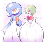  :d alternate_color artsy-rc border closed_mouth commentary english_commentary gardevoir gen_3_pokemon halftone highres no_humans open_mouth orange_eyes pokemon pokemon_(creature) red_eyes shiny_pokemon signature smile white_border zoom_layer 