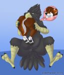  2018 3_toes 4_fingers abdominal_bulge anthro anthro_pred anthro_prey avian beak belly berrywoof bird bird_feet black_body black_claws black_feathers blue_background bodily_fluids brown_hair butt canid canine canis claws cutaway dated digital_media_(artwork) drooling duo feathers feet finger_claws fingers front_view green_eyes hair hi_res internal kayell_(redwolf5652) male male_pred male_prey mammal nude open_beak open_mouth oral_vore red_wolf saliva same_size_vore scuted_arms scutes signature simple_background soft_vore swallowing tail_feathers thick_thighs throat toe_claws toes vore wide_hips wolf yellow_beak yellow_eyes zeel_(silkyharrier) 