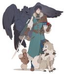  1boy bird black_hair buneary bunny capelet corviknight crossover crying dog felix_hugo_fraldarius fire_emblem fire_emblem:_three_houses full_body fur-trimmed_capelet fur-trimmed_gloves fur_trim gen_4_pokemon gen_7_pokemon gen_8_pokemon gloves highres holding holding_poke_ball long_coat lycanroc lycanroc_(midday) male_focus namahamu_(hmhm_81) older poke_ball pokemon pokemon_(creature) ponytail standing sword weapon wolf yellow_eyes 