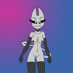  2d_animation animated arcatech breasts clothed clothing dancing demon demon_humanoid female frame_by_frame hi_res humanoid loop nude partially_clothed sharp_teeth smile solo stacy(whygena) teeth 