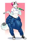  anthro balls_outline boosterpang bulge canid canine facial_piercing genital_outline girly hair hi_res hyper lip_piercing lips looking_away male mammal multicolored_hair navel navel_piercing penis_outline piercing smile solo thick_thighs wide_hips 