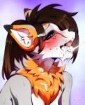  ahegao anthro blush bodily_fluids canid canine canis cum female fluffy fox fur genital_fluids hair headshot_portrait looking_pleasured mammal michikochan open_mouth ponytail portrait sex smile solo wolf 