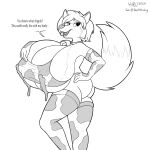  animal_print anthro big_breasts black_and_white bodily_fluids breasts canid canine canis cow_print fem_richy(richyminer) female hi_res hirurux huge_breasts hyper hyper_breasts lactating looking_at_viewer mammal milk monochrome nipple_outline nipples richy_(richyminer) solo unknown_character wolf 