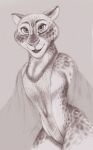  anthro clothing disney fabienne_growley felid female fuchs fur grey_background hi_res highleg leotard mammal monochrome navel_outline open_mouth pantherine simple_background sketch snow_leopard solo spots spotted_body spotted_fur traditional_media_(artwork) wide_hips zootopia 