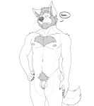  alternate_form anthro blush canid canine canis chest_tuft claws cliff_(unpopularwolf) dialogue eyebrows facial_hair father foreskin hand_on_hip hi_res male mammal navel nipples nude parent pubes raised_eyebrow solo speech_bubble tuft unpopularwolf whiskers wolf 