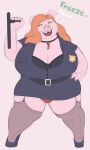  anthro belt big_breasts bra breasts clothing club_(weapon) domestic_pig female green_eyes hair hi_res high_heels huge_breasts legwear lips lipstick makeup mammal mcnasty melee_weapon nightstick overweight overweight_anthro overweight_female panties police police_officer police_uniform red_clothing red_hair red_lips red_panties red_underwear solo solo_focus stockings suid suina sus_(pig) thick_thighs underwear uniform weapon 