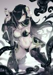  amissio aria_wintermint armor bikini_armor black_hair bracer greaves hair_over_one_eye highres navel negative_frames parororo pauldrons shoulder_armor slime_(substance) sword tentacles the_crawling_city weapon yellow_eyes 