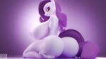  anthro big_breasts big_butt breasts butt equid fan_character female hasbro hi_res huge_breasts huge_butt kneeling looking_through looking_through_legs mammal my_little_pony nude ourple_hair solo symm white_body 