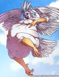  2017 4_toes 5_fingers abdominal_bulge after_vore anisodactyl anthro anthro_pred avian beak belly big_belly big_breasts bird bird_feet blue_eyes breasts claws cloud cloudscape curvy_figure dated day detailed_background digital_media_(artwork) european_mythology eyelashes feathered_wings feathers feet female female_pred finger_claws fingers glacia_frostgale greek_mythology grey_beak grey_body grey_claws grey_feathers hand_on_stomach hi_res holding_belly midair multicolored_body multicolored_feathers mythological_avian mythological_firebird mythology nipples non-mammal_breasts nude open_beak open_mouth open_smile oral_vore outside phoenix pink_tongue scuted_arms scutes shaded signature sky smile soft_vore solo tail_feathers text thehungrysuccubus thick_thighs toe_claws toes tongue unseen_character url voluptuous vore white_body white_feathers wide_hips winged_arms wings 