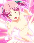 1girl ars_magna barefoot blush breasts eyes_closed fang flat_chest game_cg ichijou_anzu jump jumping koutaro koutaro_(pixiv160924) nipples nude open_mouth pigtails pink_hair ribbon ribbons short_hair short_twintails smile solo twintails 
