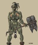  futanari green_skin hammer muscle orc rebis red_eyes solo 