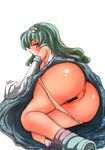  anus ass censored detached_sleeves frog gaoo_(frpjx283) green_eyes green_hair hair_ornament kochiya_sanae long_hair panties panty_pull pussy skirt solo touhou underwear 